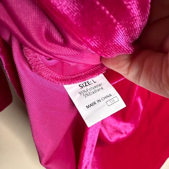 Velvet velour hot pink fuschia fitted long sleeve mini dress - Picture 5 of 6